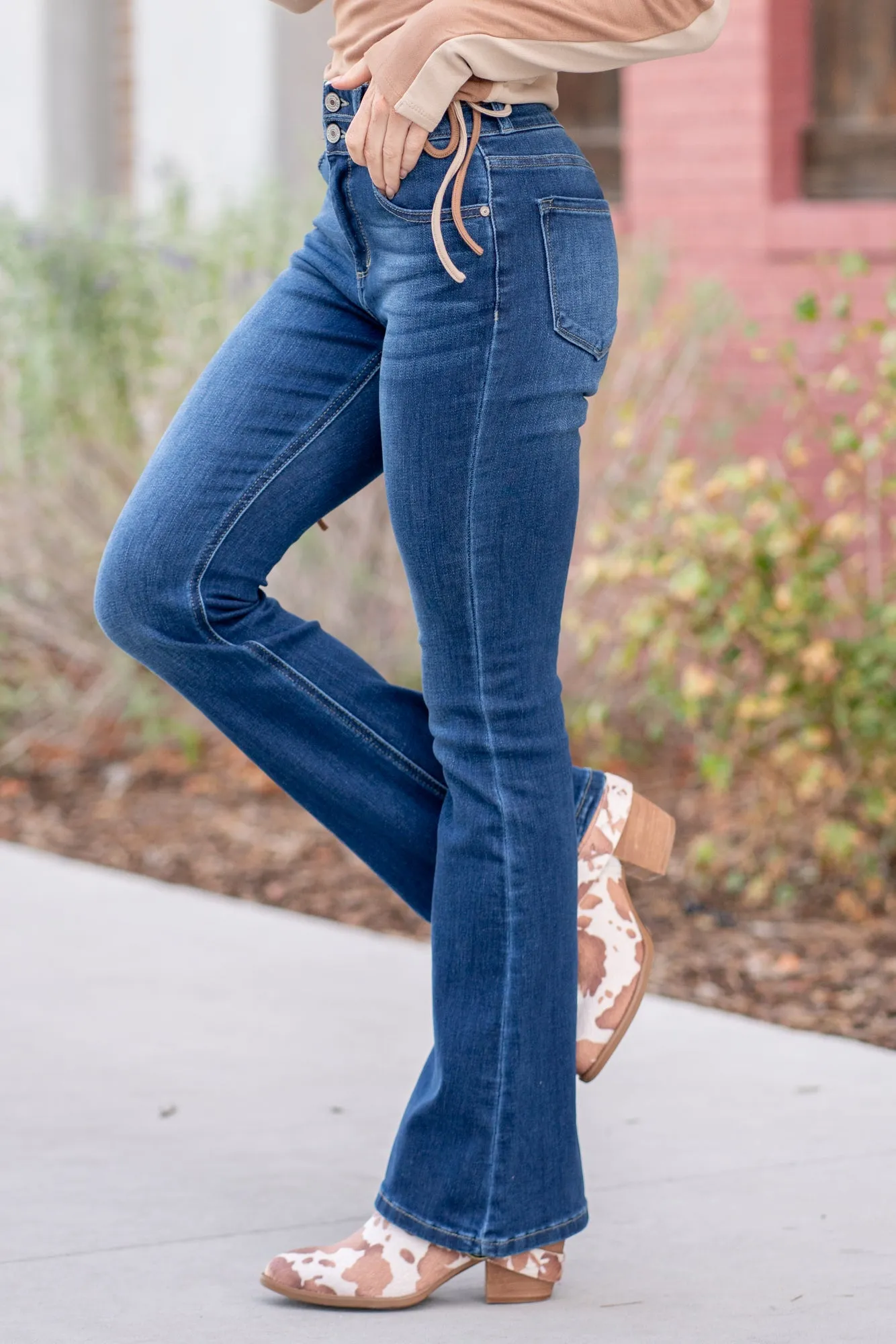 Petite Hamlet Double Button High Rise Skinny Bootcut