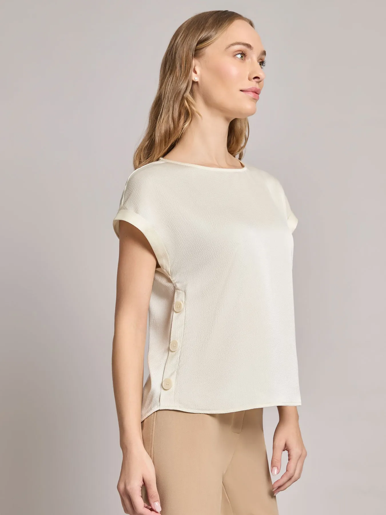 Plus Button Detail Blouse, Hammered Satin