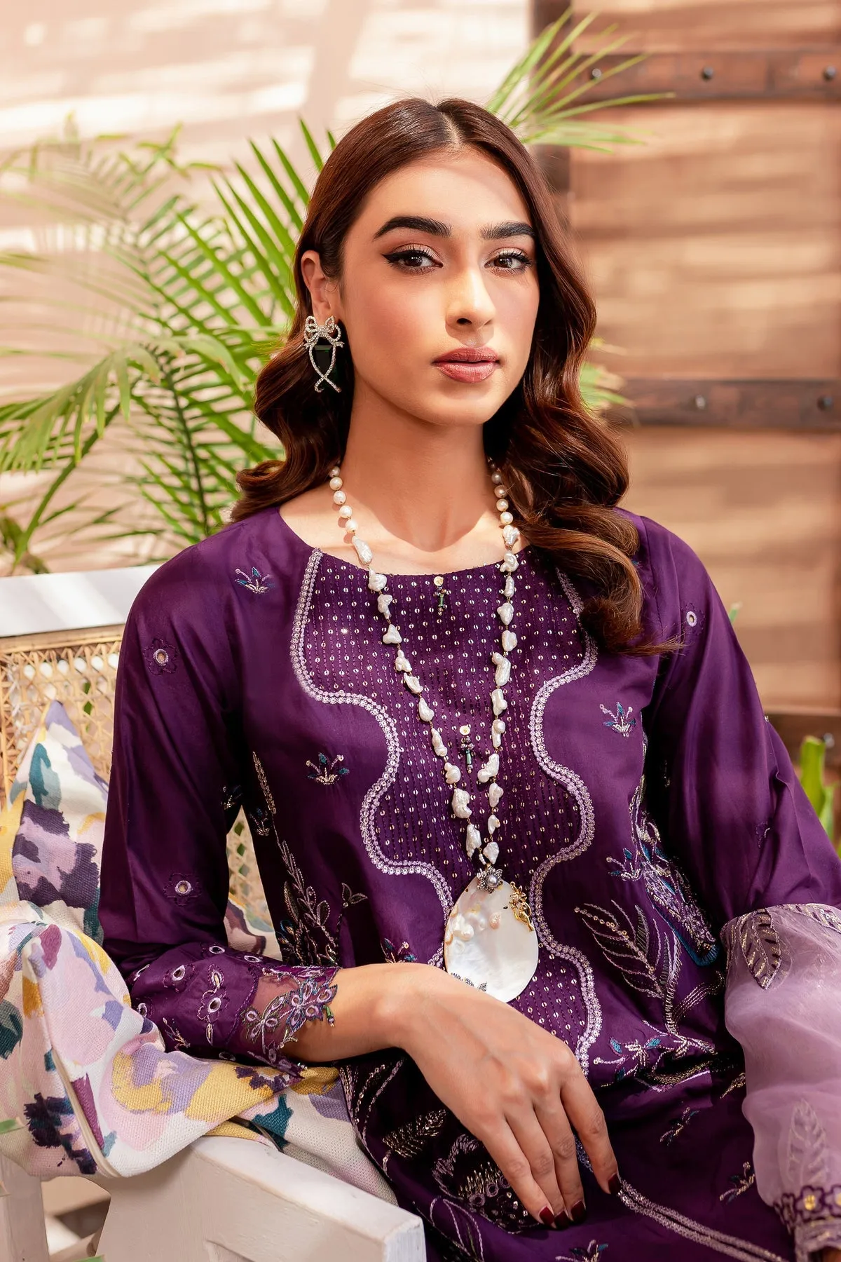Purple Kameez Trouser and Dupatta Pakistani Eid Dress