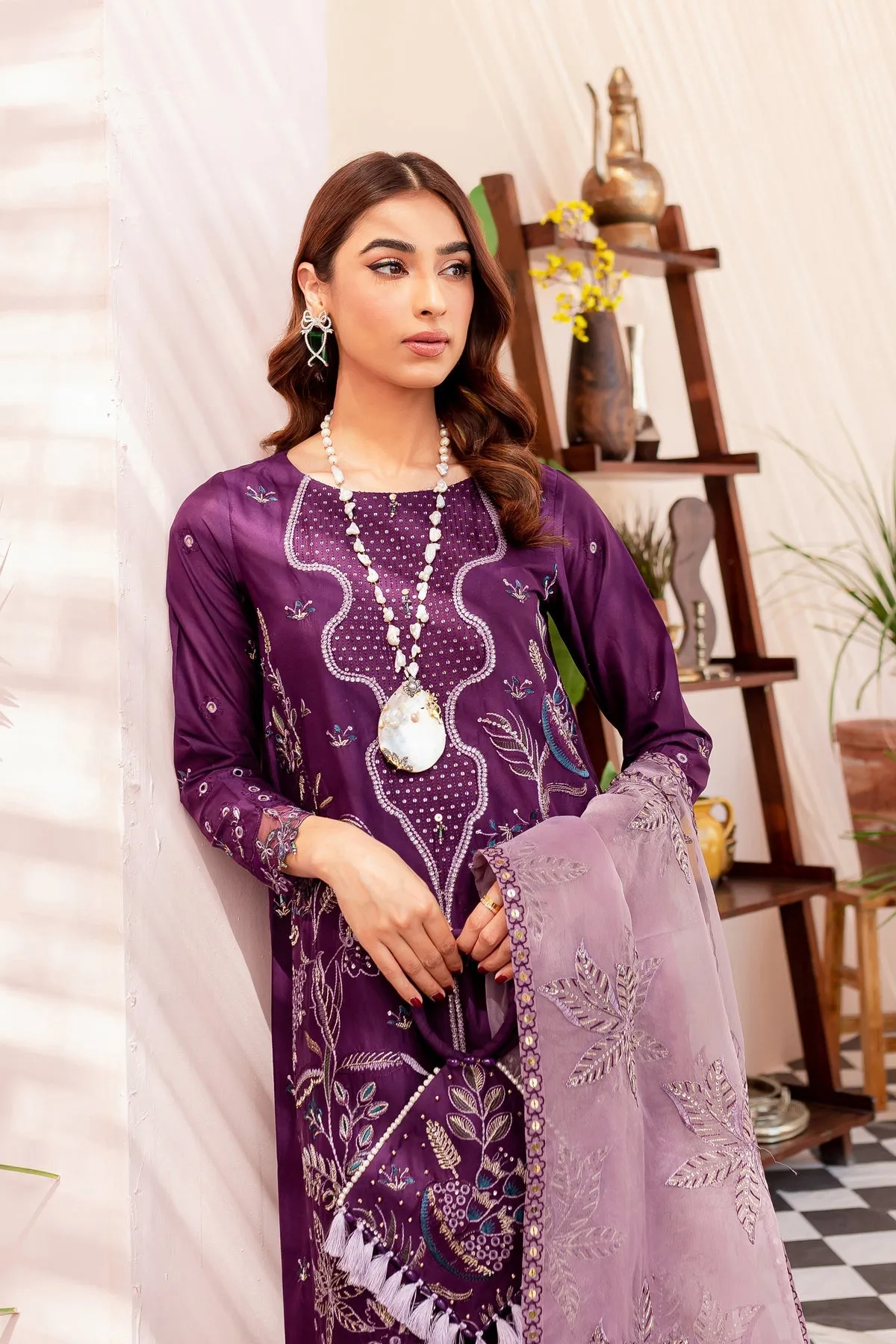 Purple Kameez Trouser and Dupatta Pakistani Eid Dress