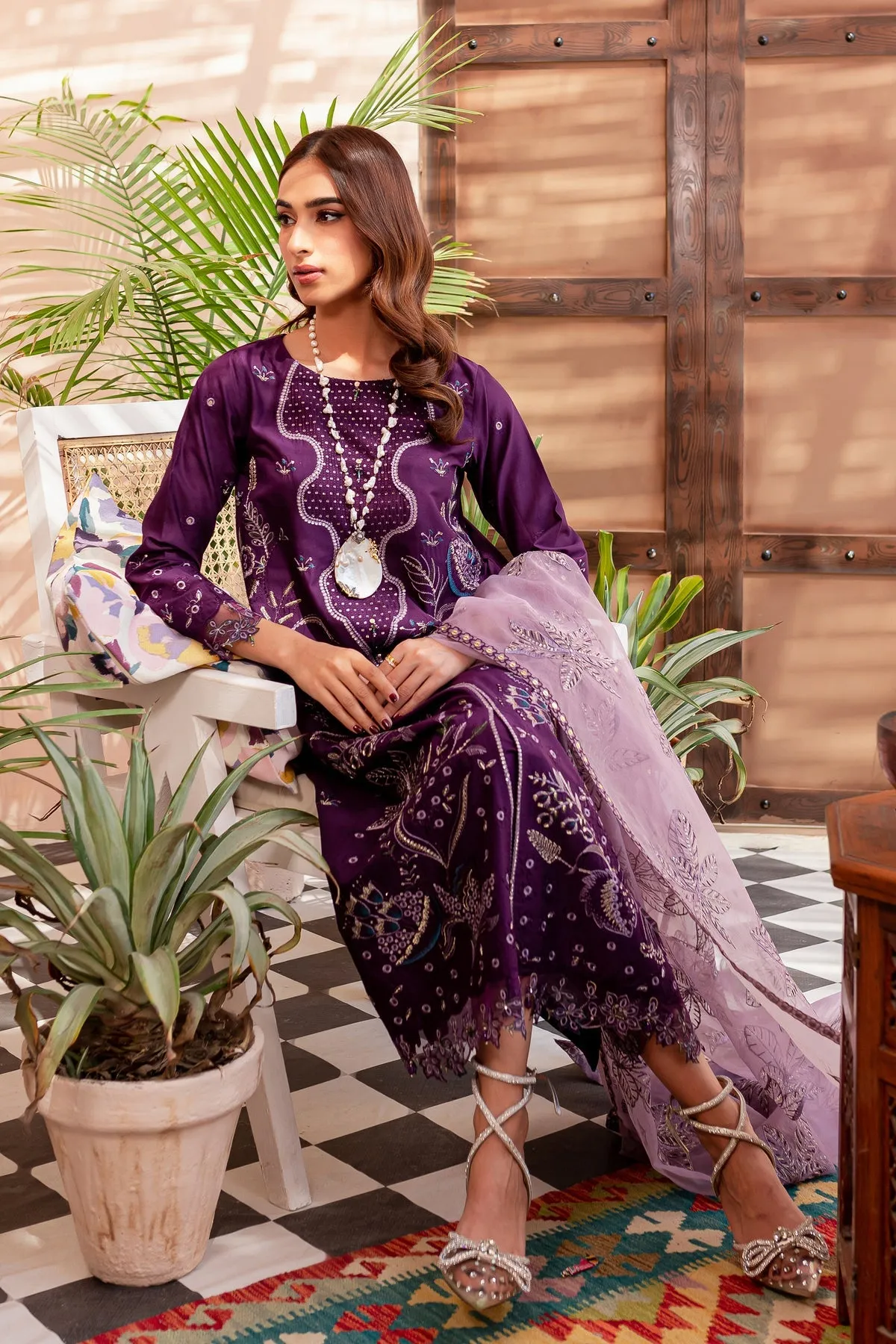 Purple Kameez Trouser and Dupatta Pakistani Eid Dress
