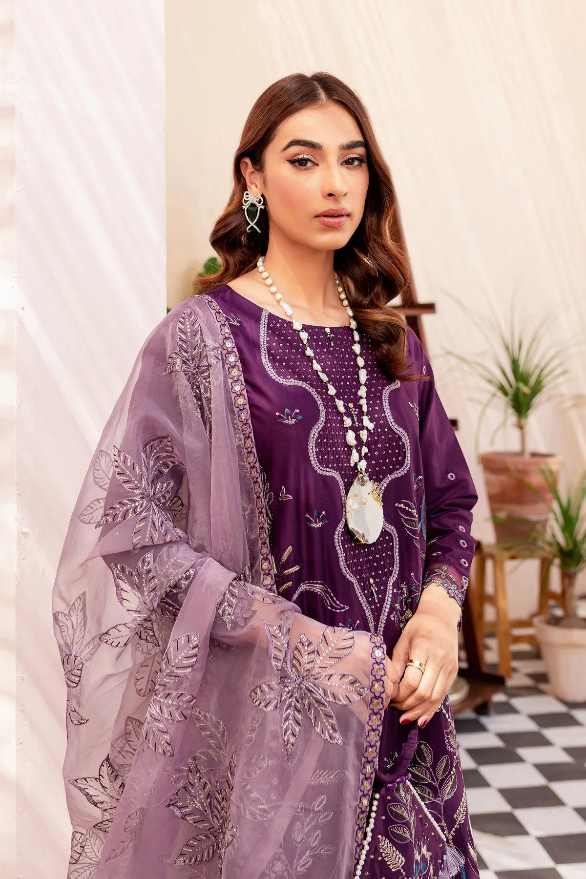 Purple Kameez Trouser and Dupatta Pakistani Eid Dress