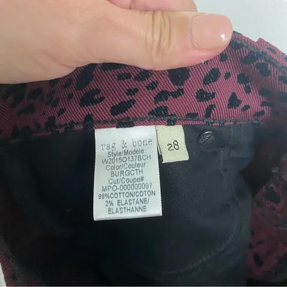 Rag &amp; Bone Burgundy Hana Cheetah Bootcut Jeans size 28