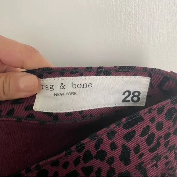 Rag &amp; Bone Burgundy Hana Cheetah Bootcut Jeans size 28