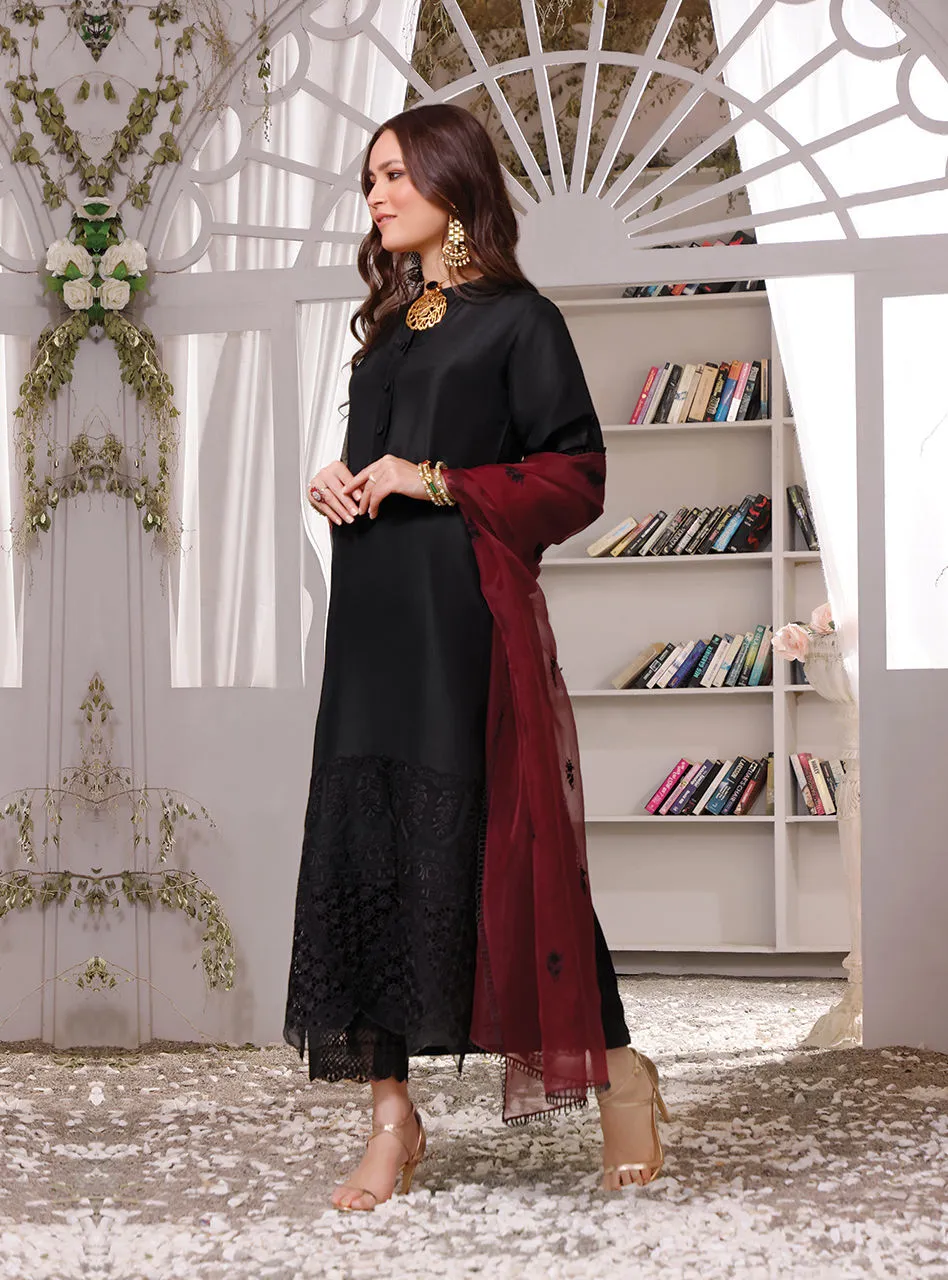 Raw Silk Kameez Trouser Pakistani Eid Dress in Black