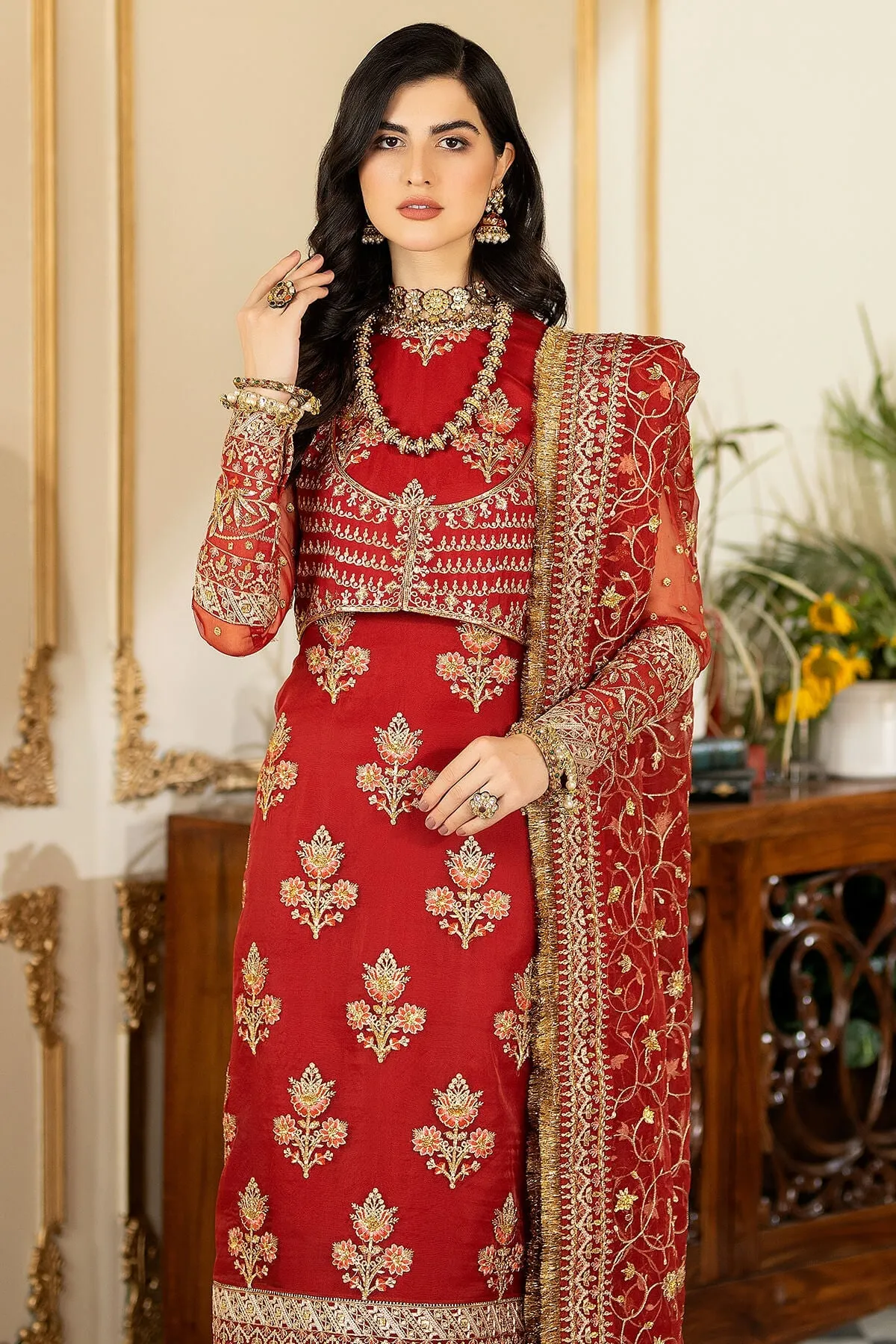 Red Embroidered Pakistani Salwar Kameez with Dupatta