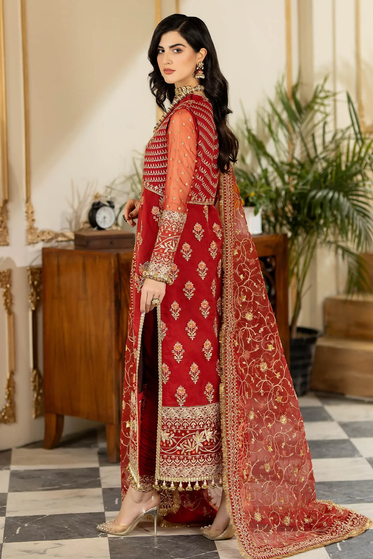 Red Embroidered Pakistani Salwar Kameez with Dupatta