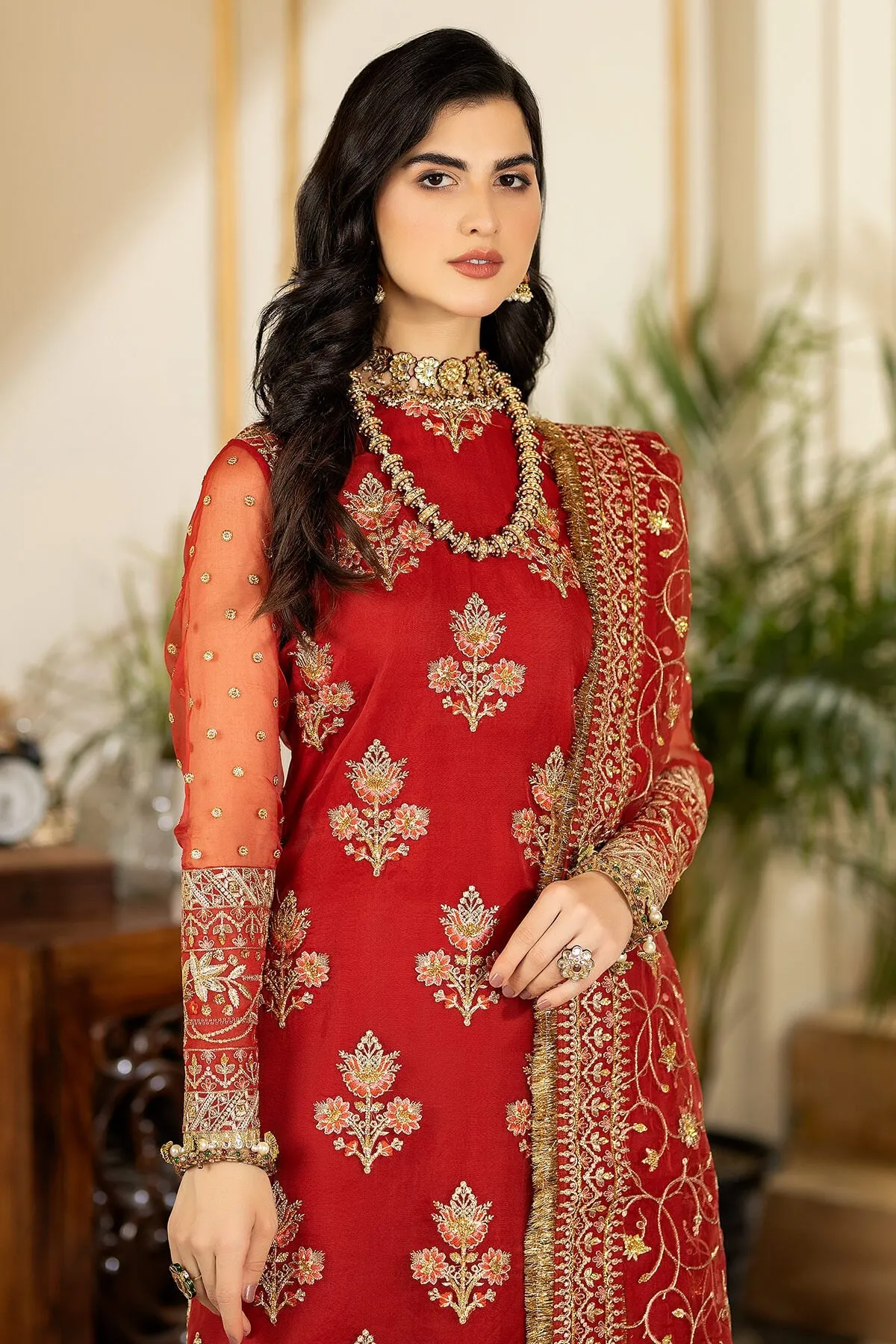 Red Embroidered Pakistani Salwar Kameez with Dupatta
