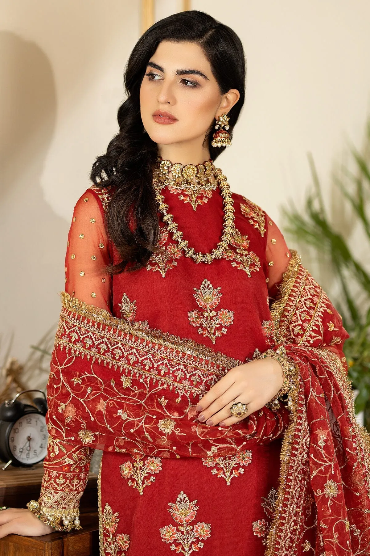 Red Embroidered Pakistani Salwar Kameez with Dupatta