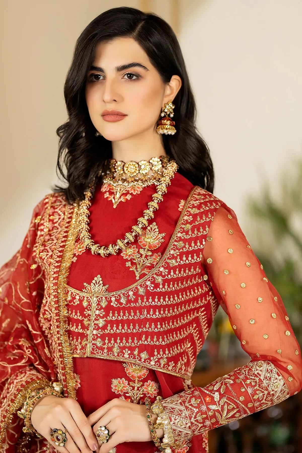 Red Embroidered Pakistani Salwar Kameez with Dupatta