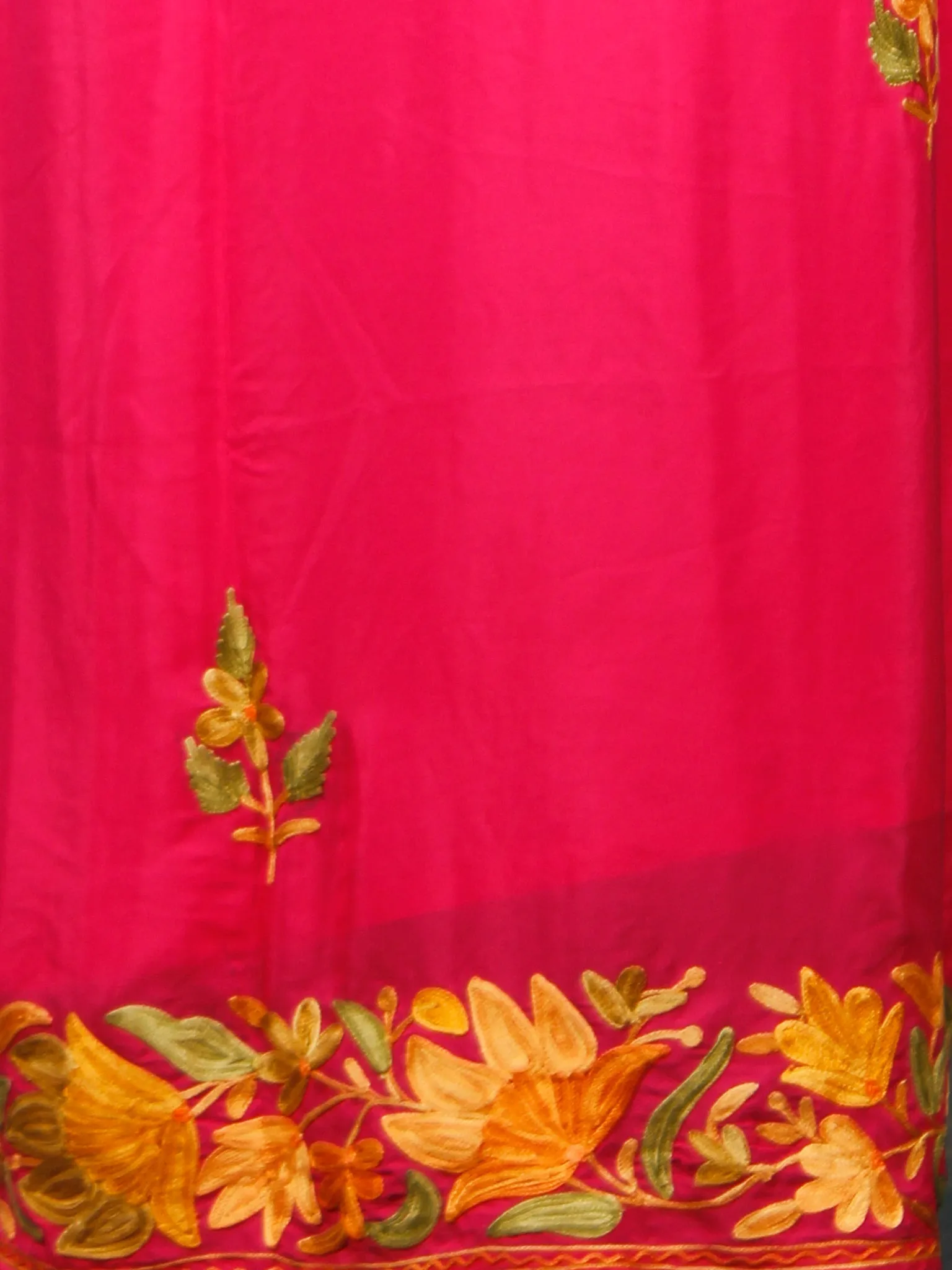 Red Yellow Green Aari Embroidered Bhagalpuri Silk Saree From Kashmir  - S031703070
