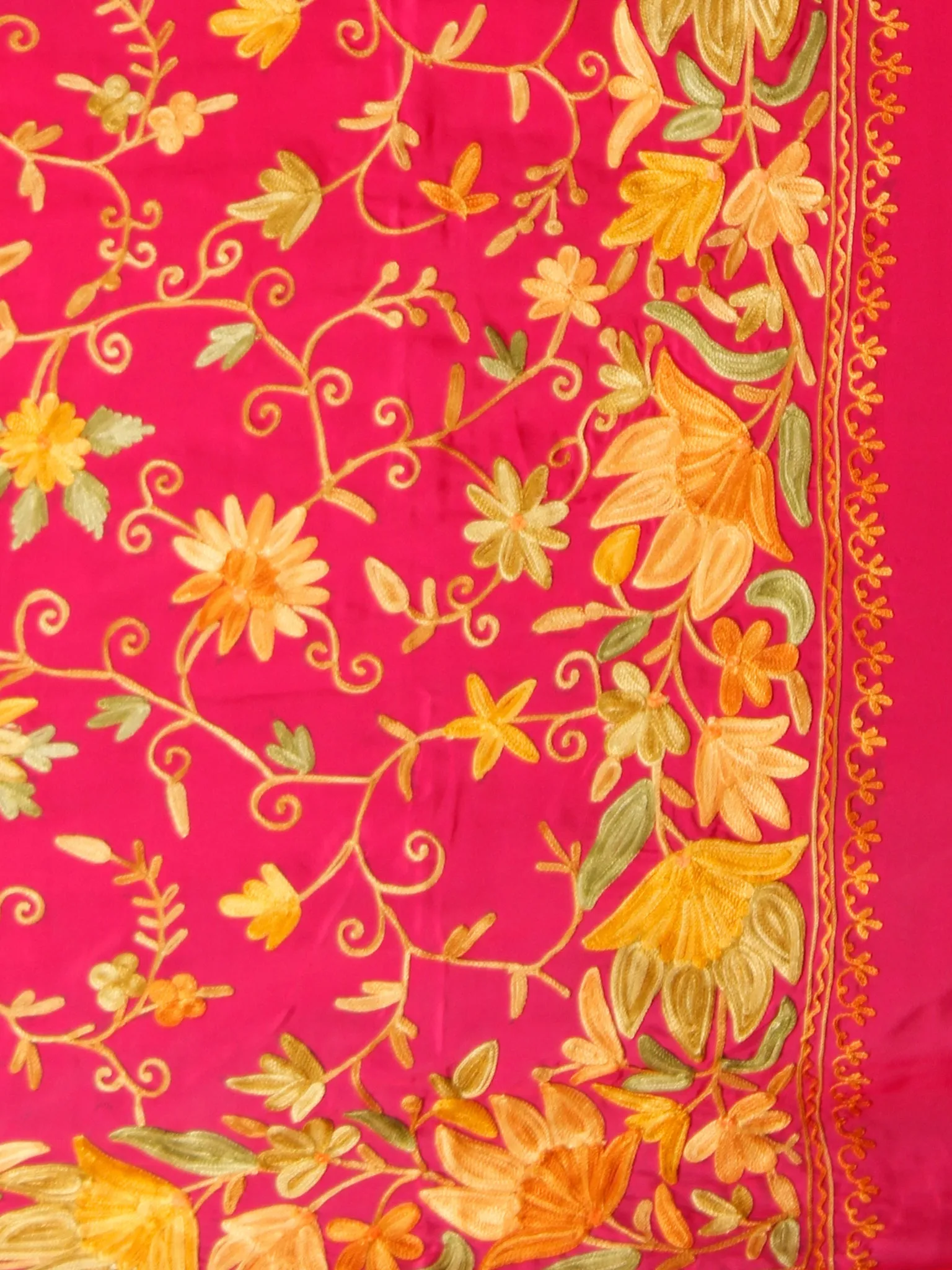 Red Yellow Green Aari Embroidered Bhagalpuri Silk Saree From Kashmir  - S031703070