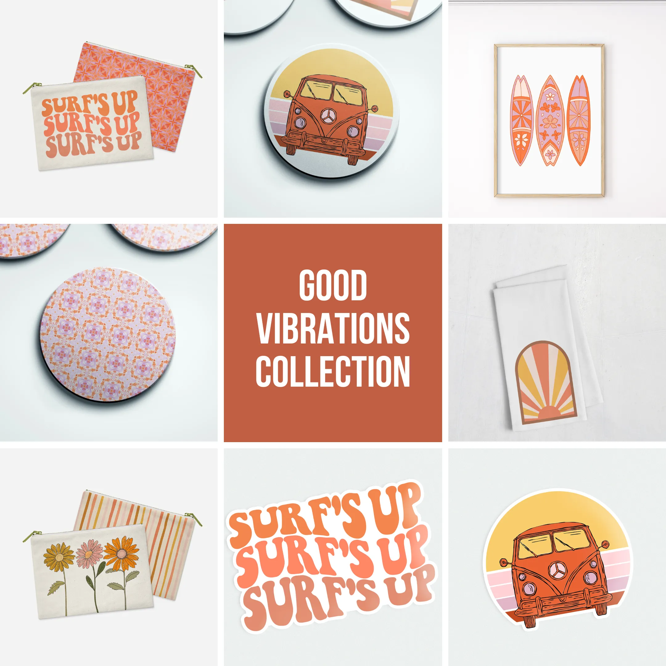 Retro Surfboard Trio Accessory Pouch | Good Vibrations Collection