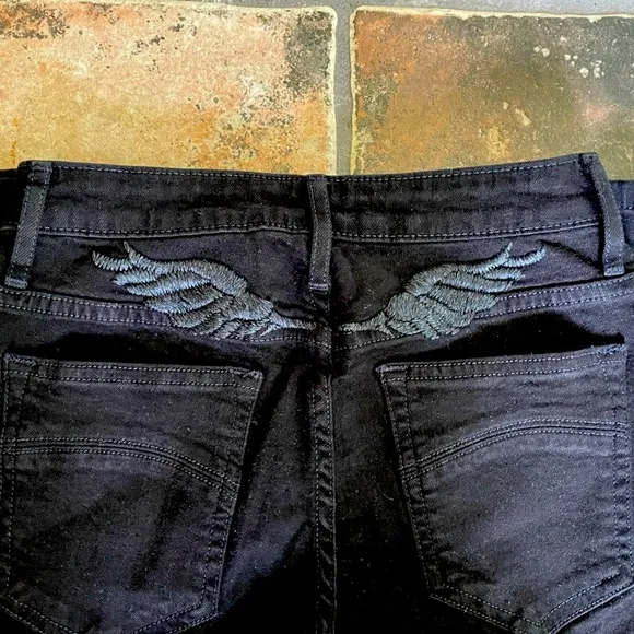 Robin’s Jean Black Gold Button Front Pocket Skinny Jeans Size 25