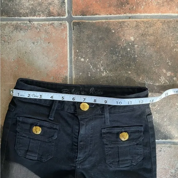 Robin’s Jean Black Gold Button Front Pocket Skinny Jeans Size 25