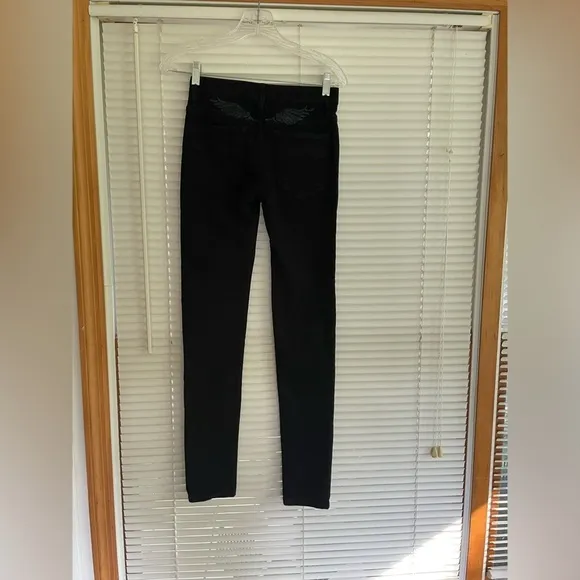 Robin’s Jean Black Gold Button Front Pocket Skinny Jeans Size 25
