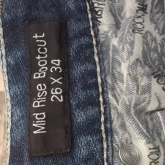 ROCK &amp; ROLL Cowgirl Mid Rise Bootcut denim rodeo western jeans sz26x34L like new