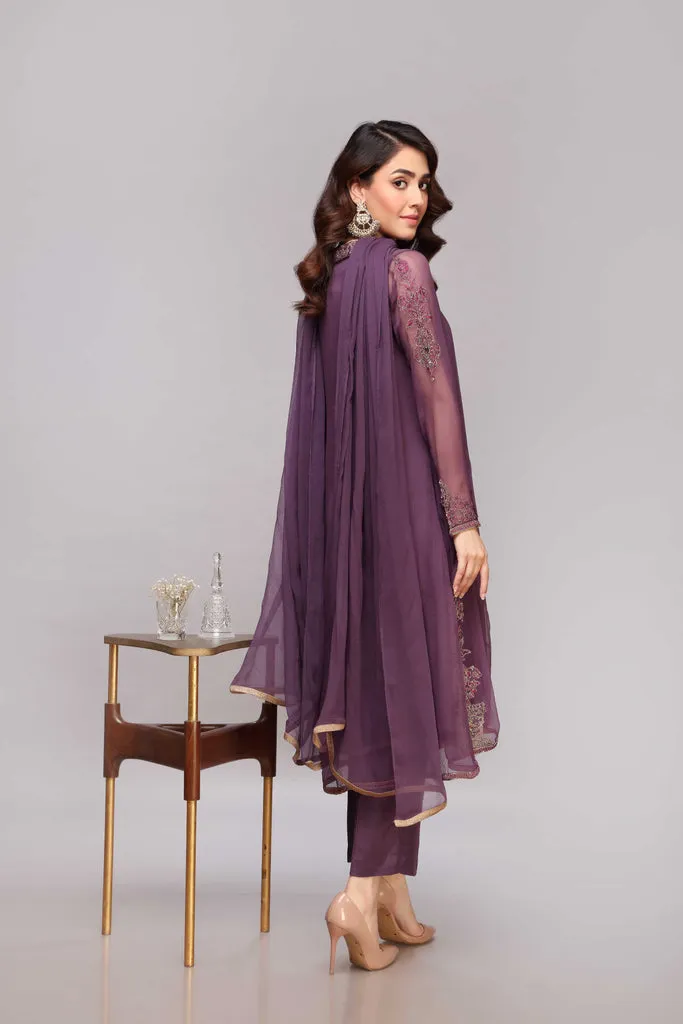Royal Kameez Trouser and Dupatta Purple Dress Pakistani