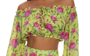 Ruffle Laced up Open Shoulders Crop-Ruffle Short ::RET
