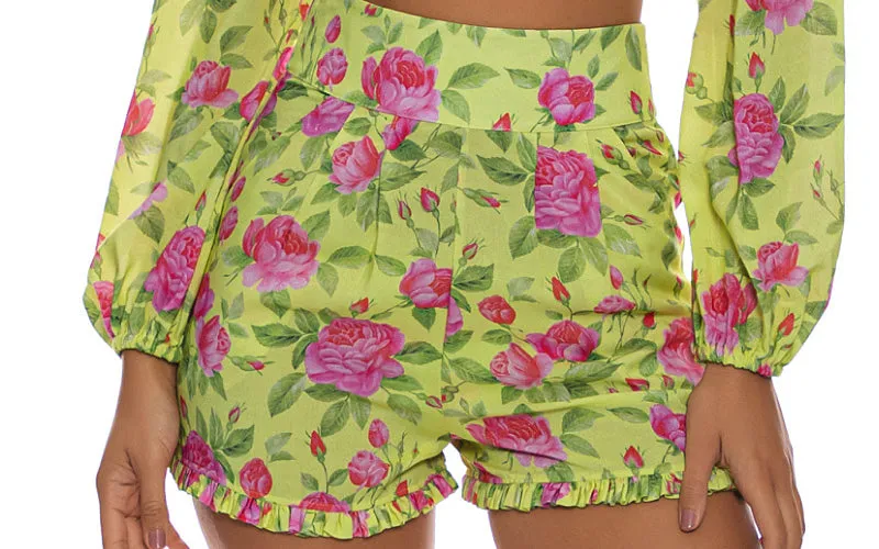 Ruffle Laced up Open Shoulders Crop-Ruffle Short ::RET