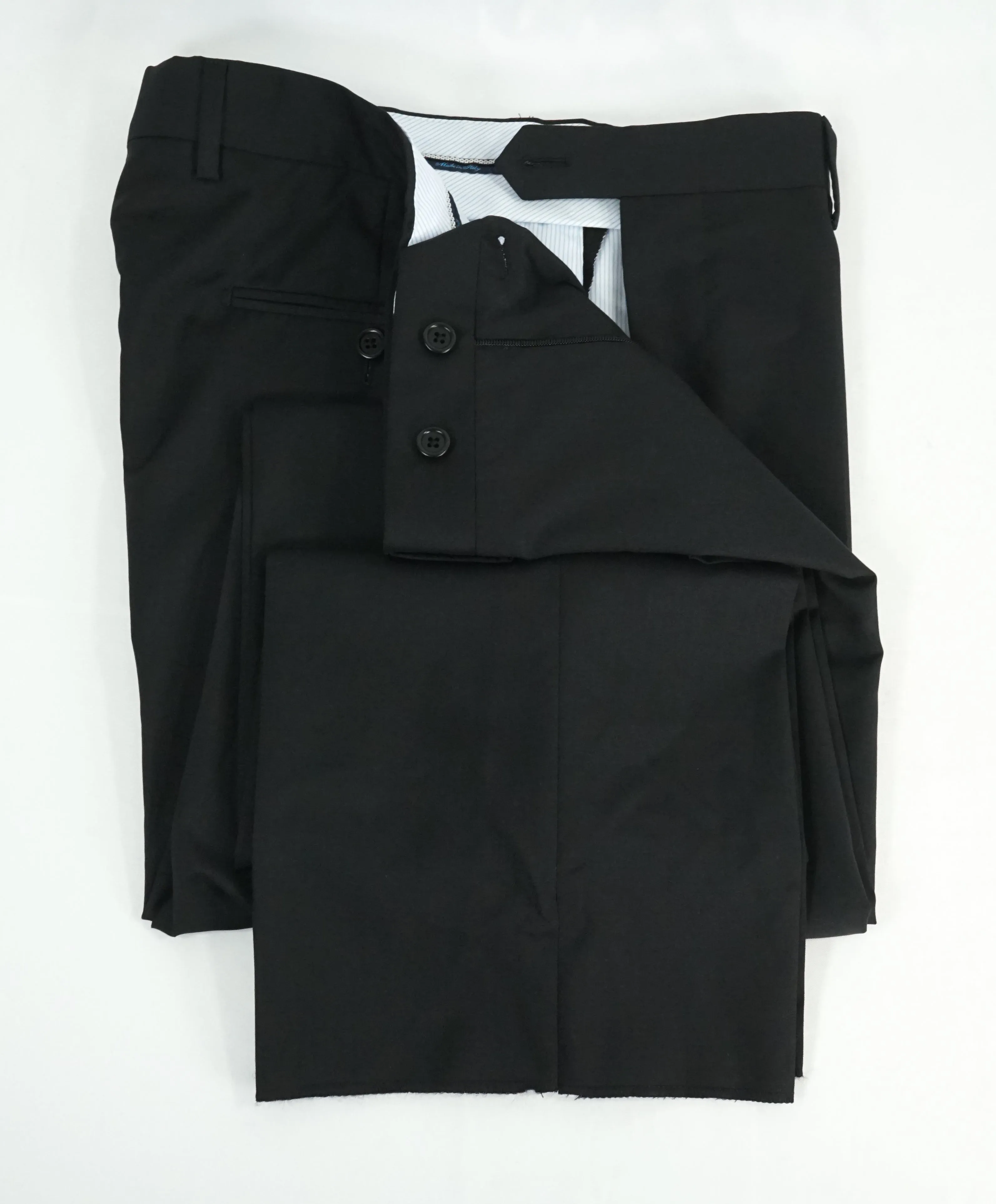 SAKS FIFTH AVE -Black Wool & Silk MADE IN ITALY Flat Front Dress Pants- 34W