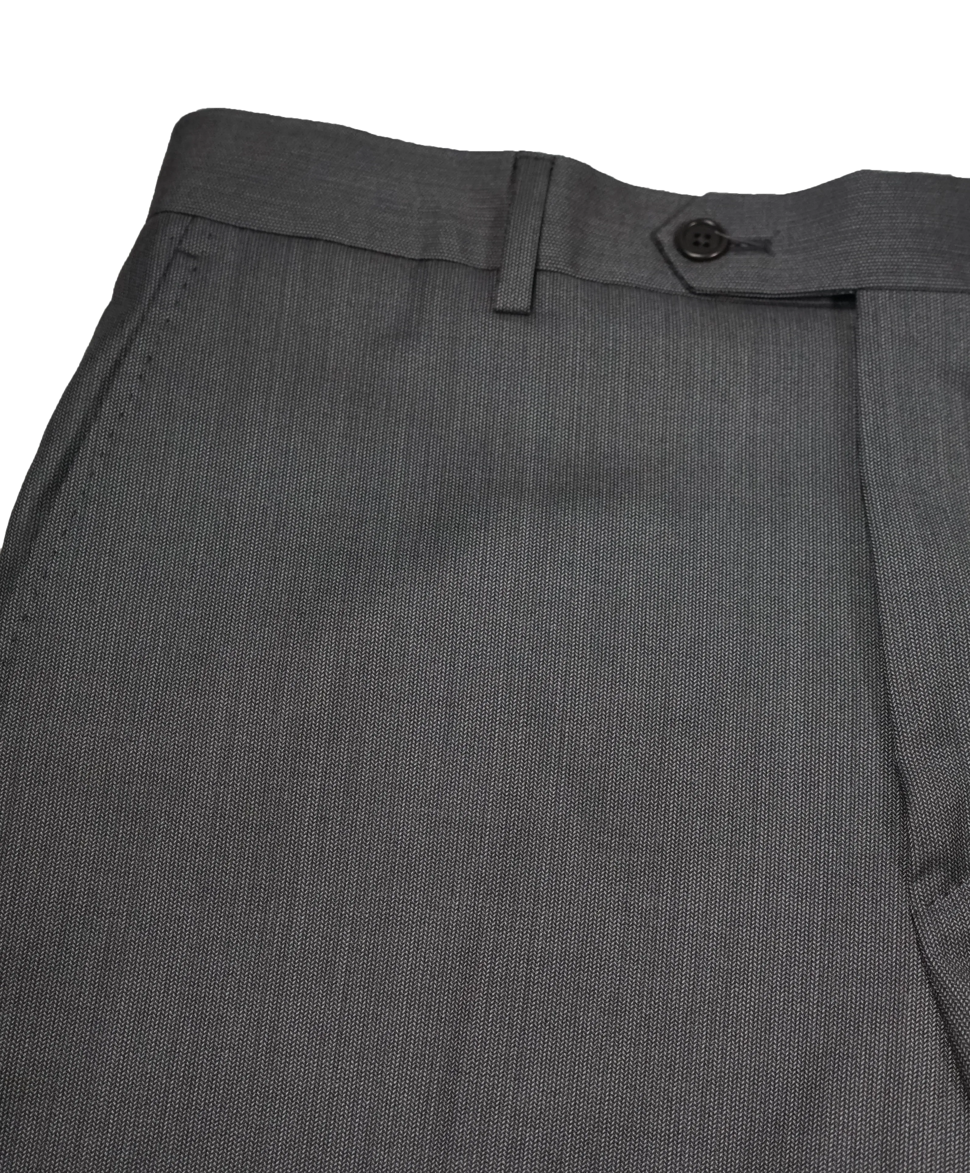 SAKS FIFTH AVE - Gray Micro Herringbone Flat Front Dress Pants - 33W