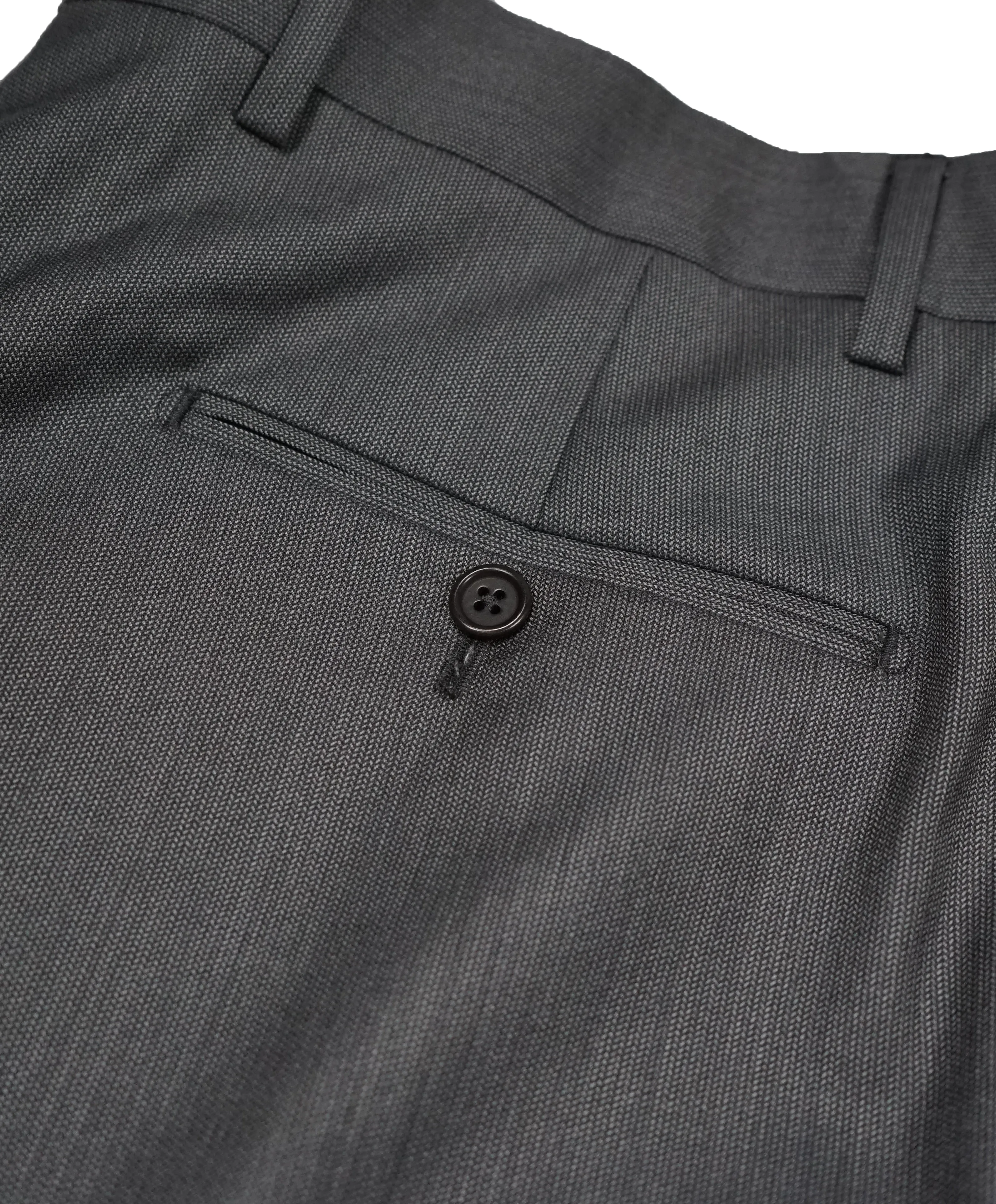 SAKS FIFTH AVE - Gray Micro Herringbone Flat Front Dress Pants - 33W