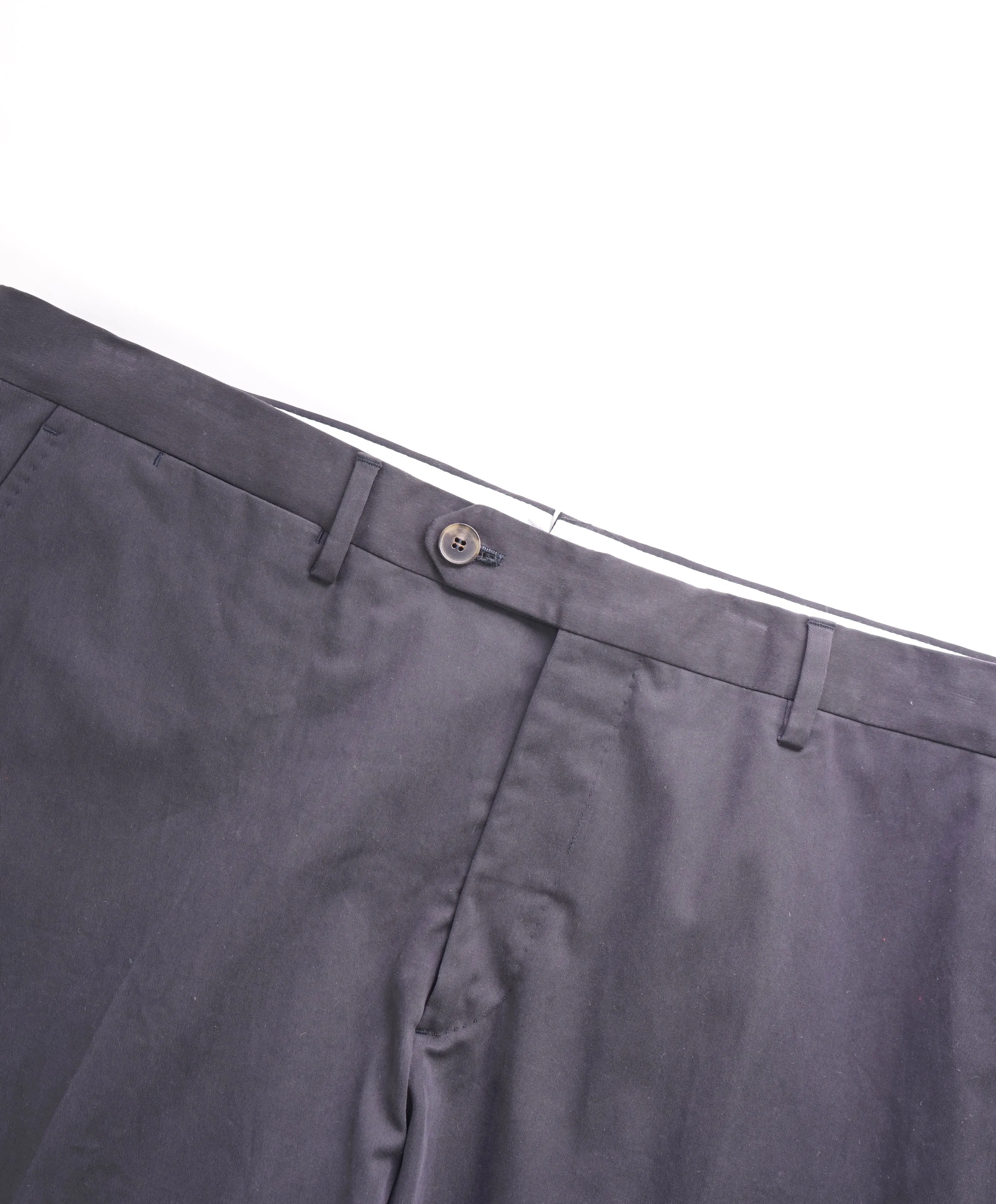 SALVATORE FERRAGAMO - LEATHER LOGO Cotton/Elast Navy Chino Pants - 38W (56EU)