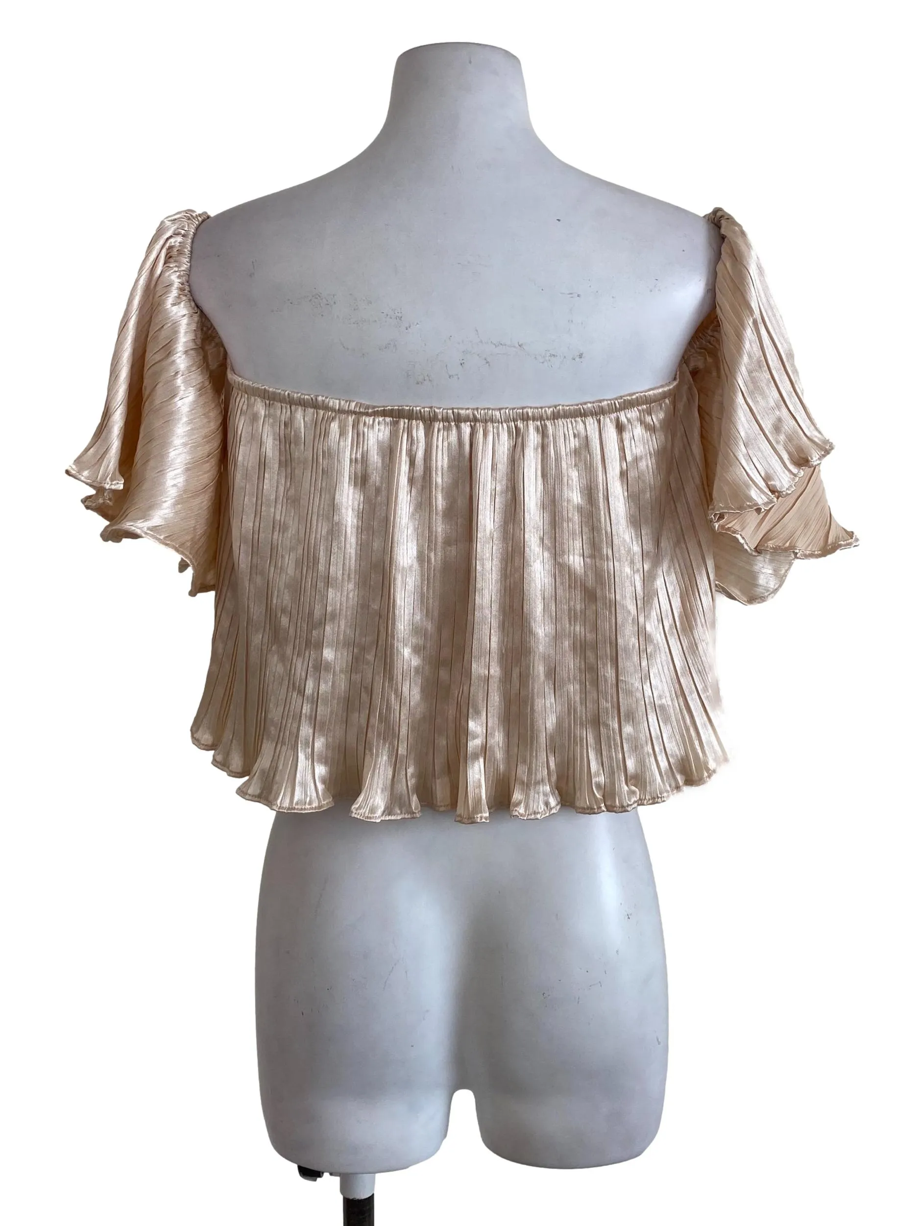 Satin Beige Pleated Crop Top