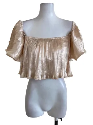 Satin Beige Pleated Crop Top