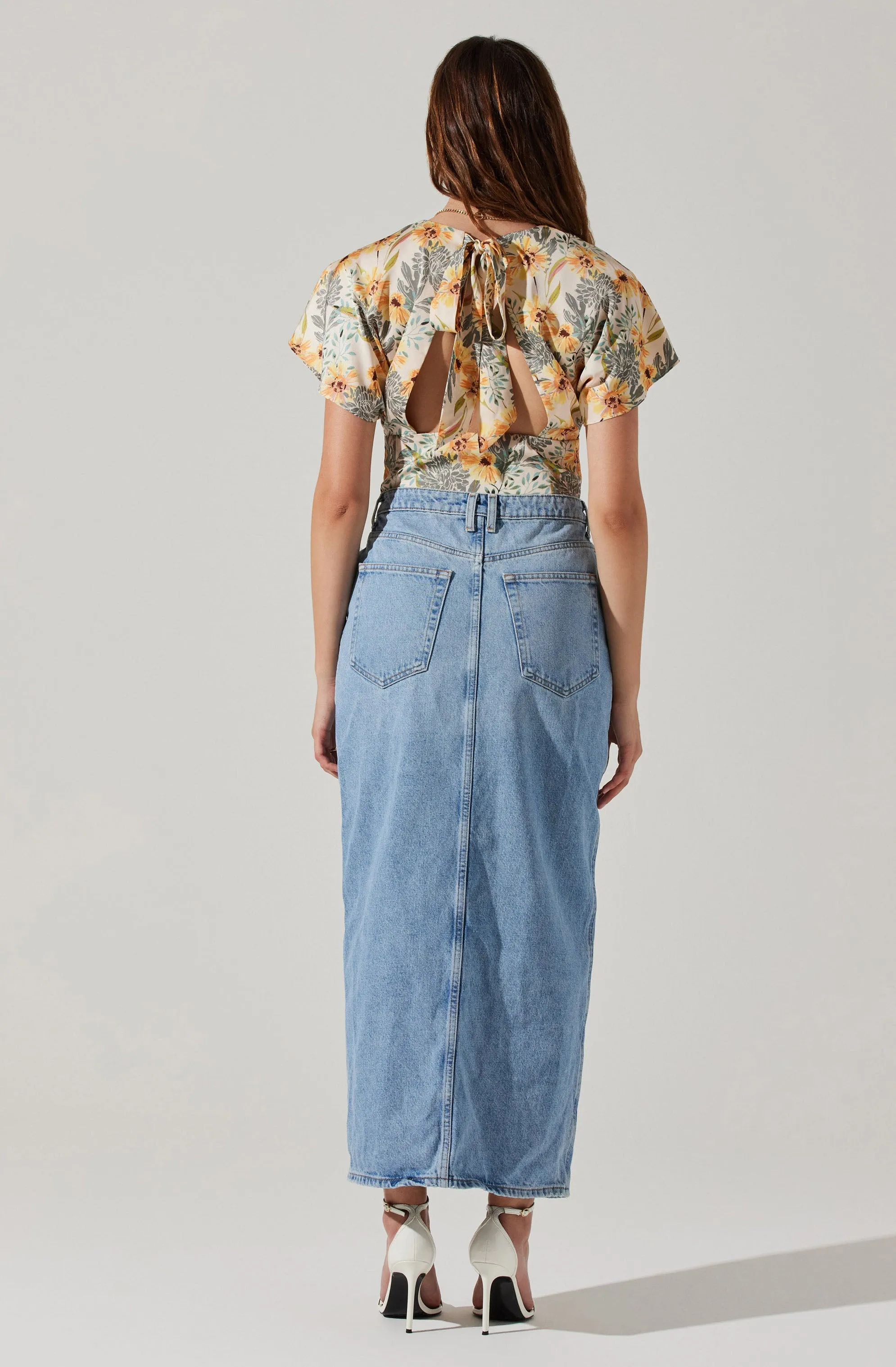 Satin Tie Back Flutter Sleeve Top