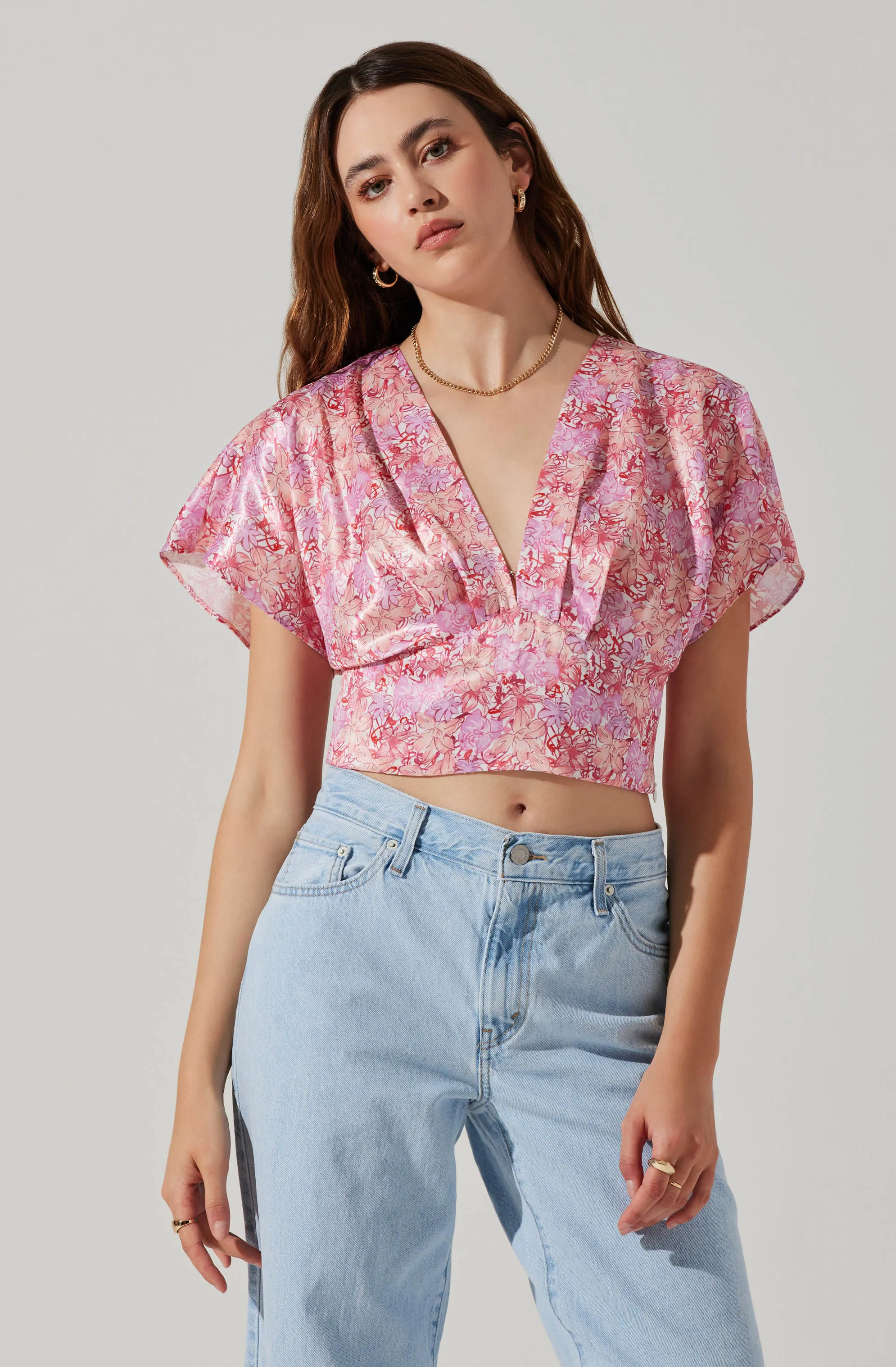 Satin Tie Back Flutter Sleeve Top