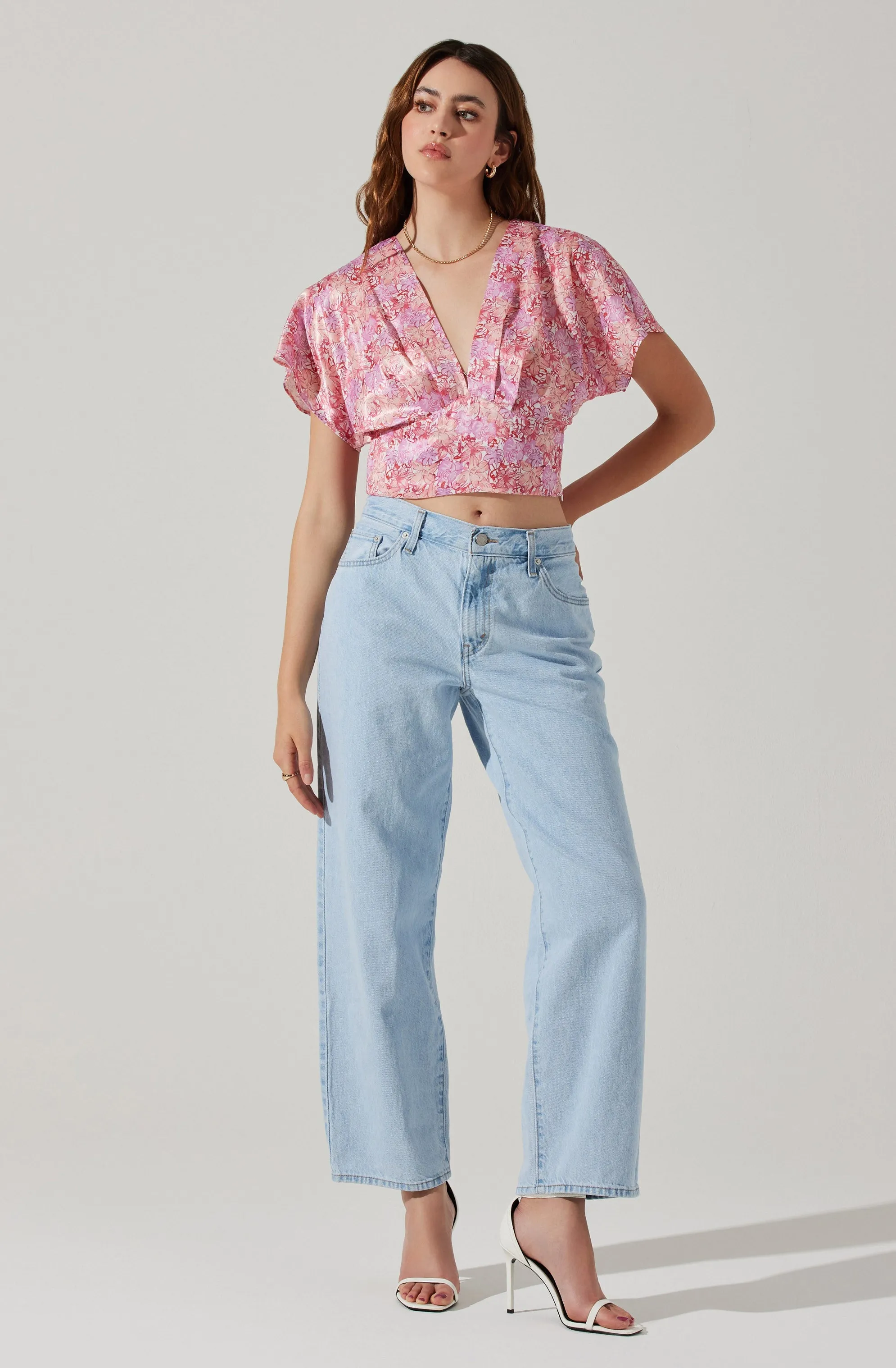 Satin Tie Back Flutter Sleeve Top