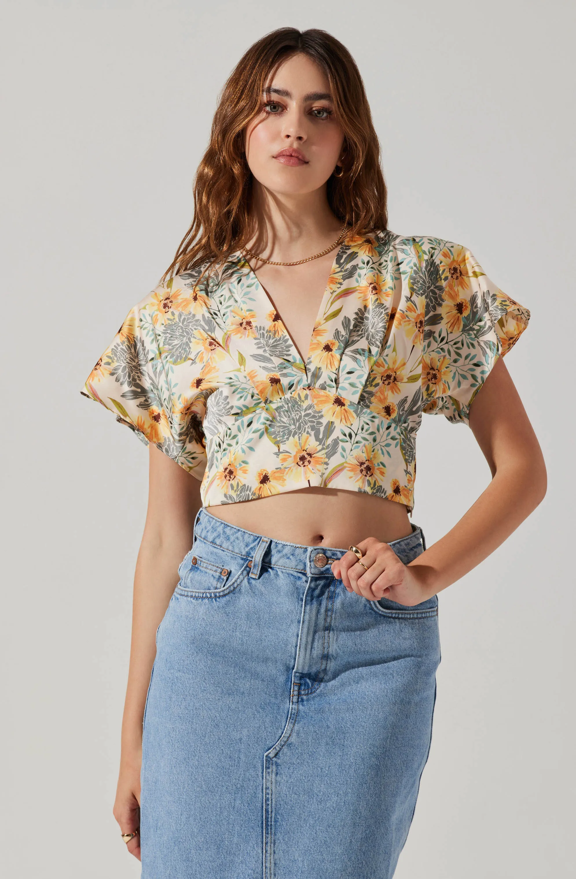 Satin Tie Back Flutter Sleeve Top