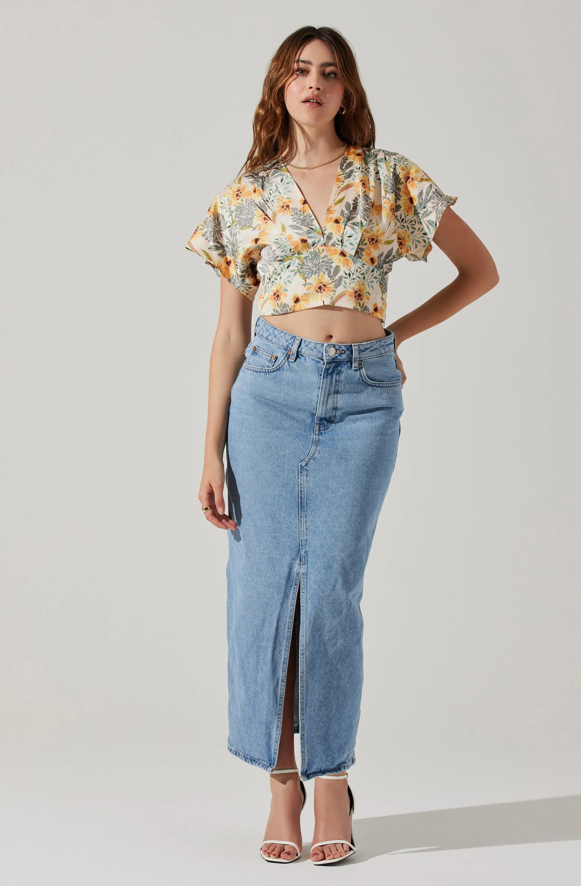 Satin Tie Back Flutter Sleeve Top