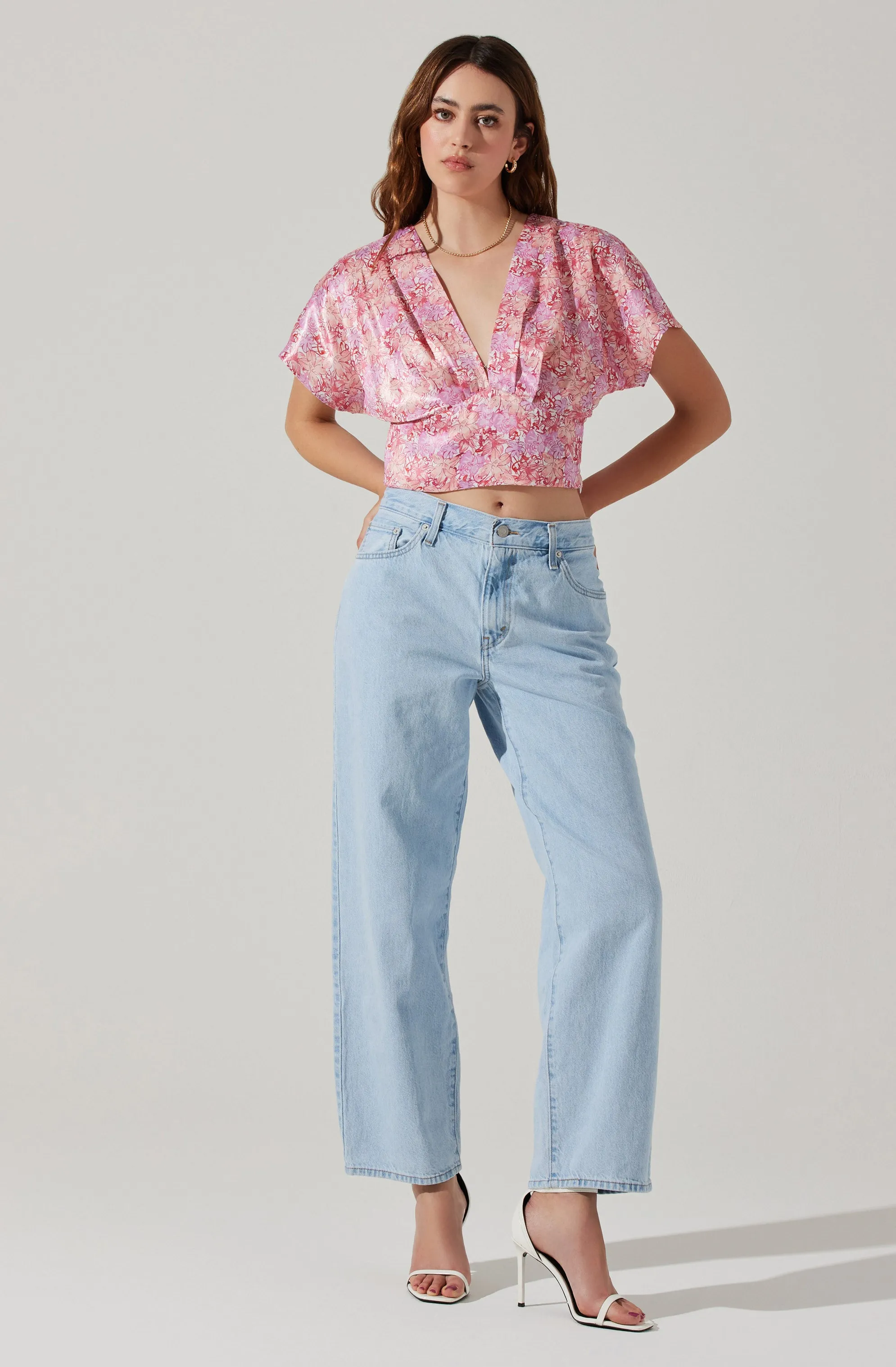 Satin Tie Back Flutter Sleeve Top