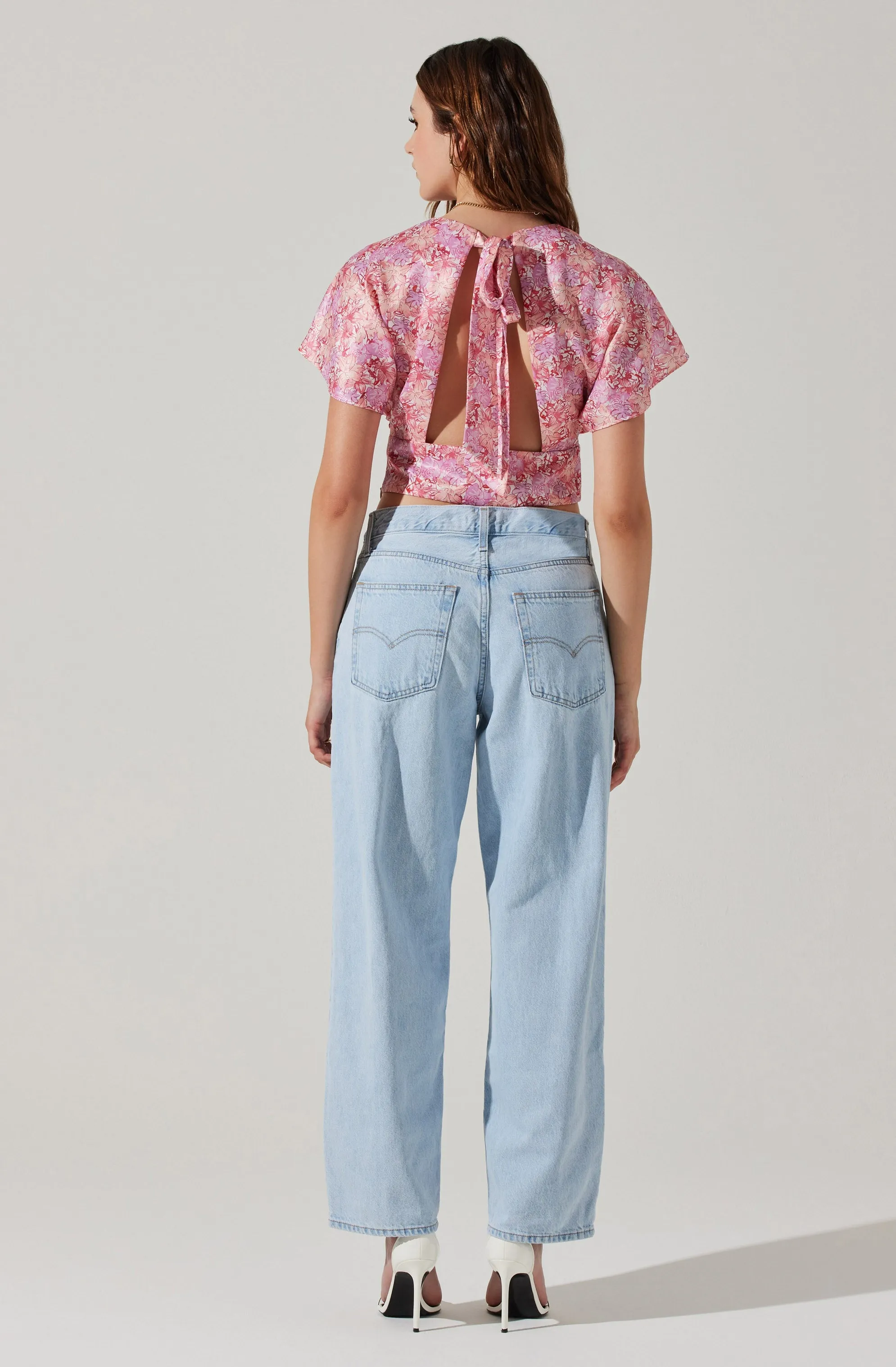 Satin Tie Back Flutter Sleeve Top
