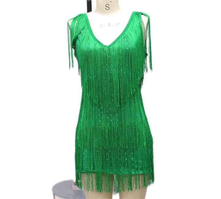 Sexy Deep V Sleeveless Tassels Mini Dress Women Glitter Night Clubwear Party Prom Evening Bodycon Dresses Femme Vestidos Summer