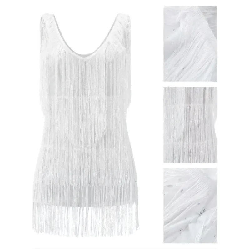 Sexy Deep V Sleeveless Tassels Mini Dress Women Glitter Night Clubwear Party Prom Evening Bodycon Dresses Femme Vestidos Summer