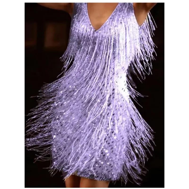 Sexy Deep V Sleeveless Tassels Mini Dress Women Glitter Night Clubwear Party Prom Evening Bodycon Dresses Femme Vestidos Summer