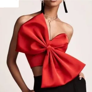 Sexy Satin Strapless Bowtie Cop Top