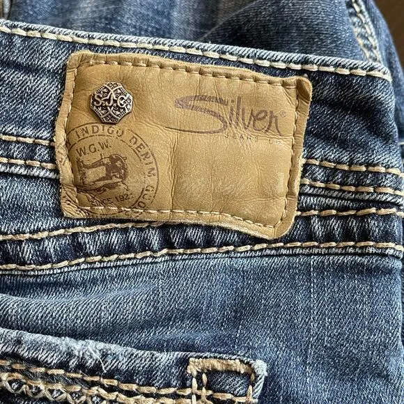 Silver Aiko Jeans Mid Boot Decorative Stitching Super Stretch W29/L31