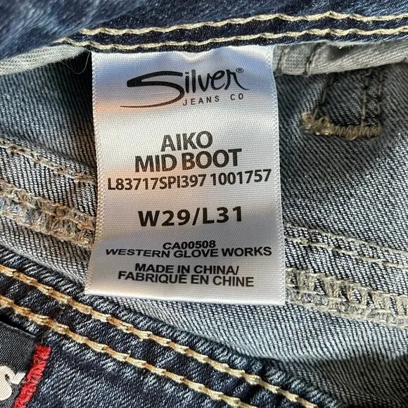 Silver Aiko Jeans Mid Boot Decorative Stitching Super Stretch W29/L31