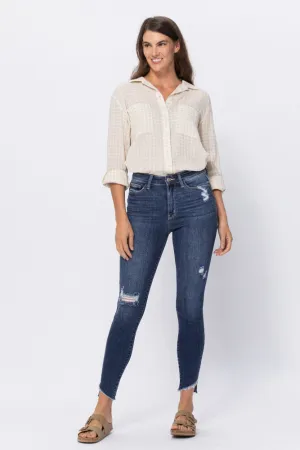 Slanted Fray Hem Skinny Jeans