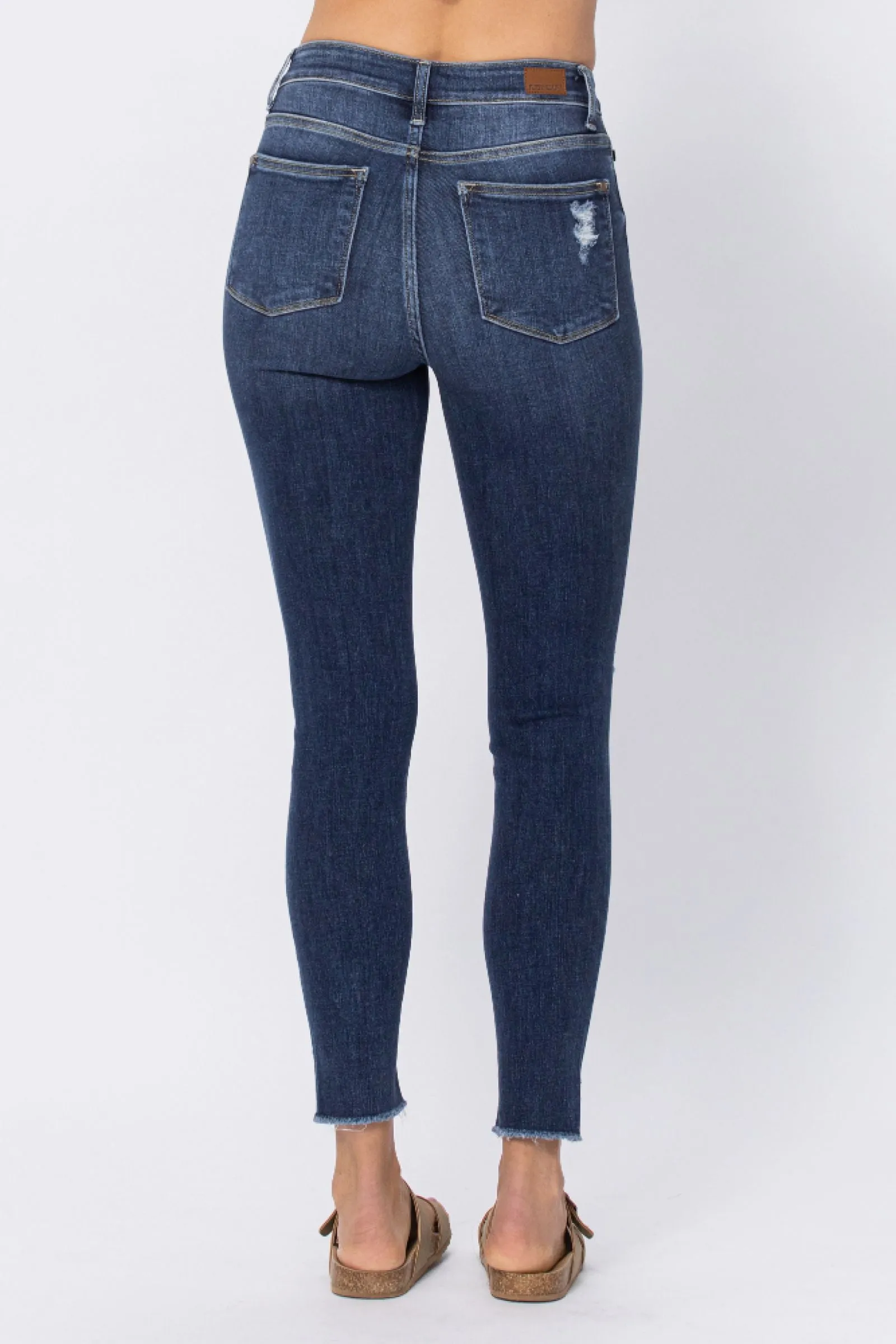 Slanted Fray Hem Skinny Jeans
