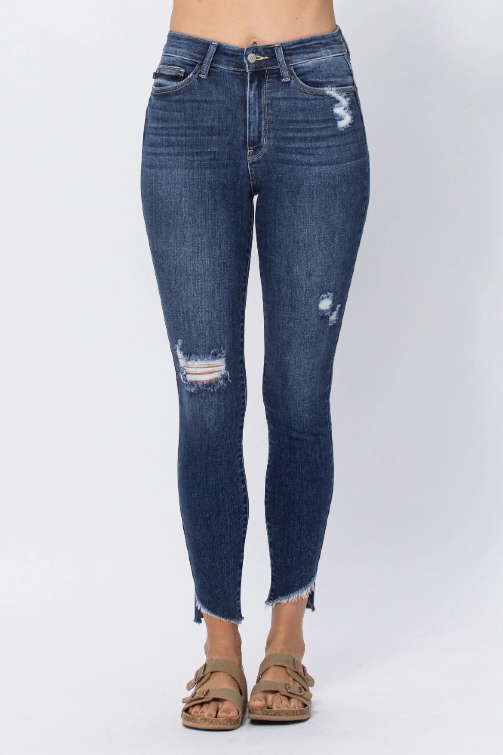 Slanted Fray Hem Skinny Jeans