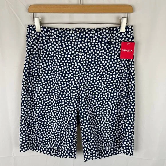 Spanx Sunshine Shorts 10&quot; Inseam Bermuda Blue White Polka Dots 50214R Size S