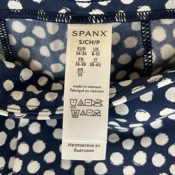 Spanx Sunshine Shorts 10&quot; Inseam Bermuda Blue White Polka Dots 50214R Size S