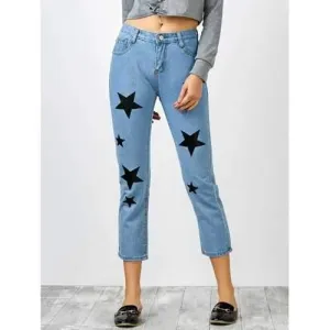 Star Print Jeans with Pockets - Blue Xl