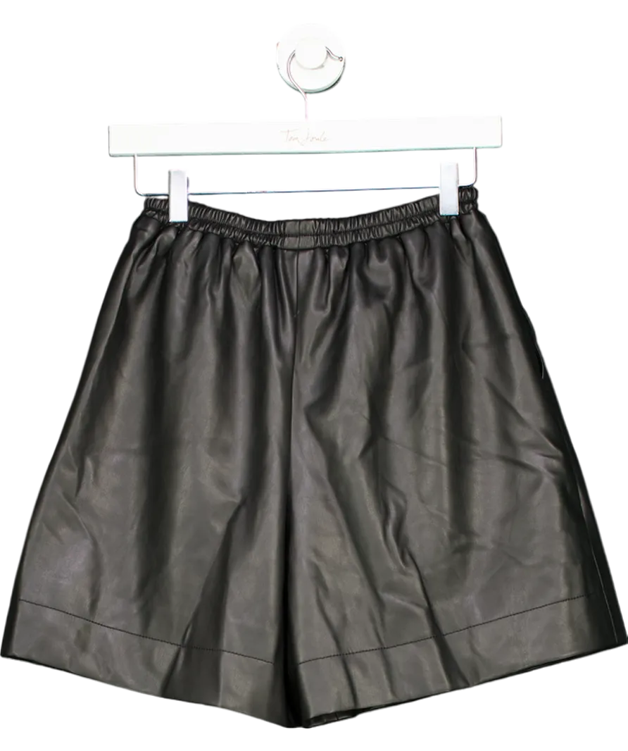 Staud Black Vegan Leather Bermuda Shorts UK 6
